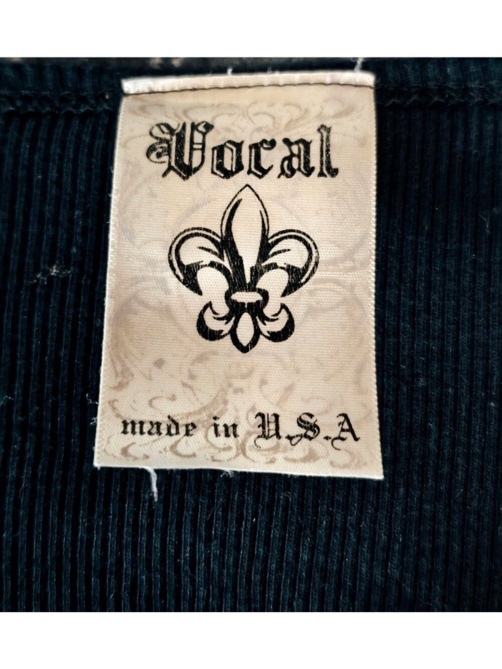 Vocal Womens XL Rhinestone Top Black Lng Slv Embellished Fleur-De-Lis Graphic - Picture 5 of 6